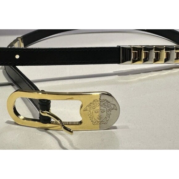 Vtg Gianni Versace leather Belt Silver & Gold Medusa Face buckle Size 80/32 main image 9